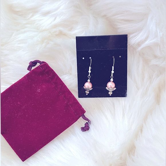 ꧁Soul Embellishments꧂Elegant Floral Pink Pearl Earrings (925s STAMPED) Handmade - Picture 5 of 16